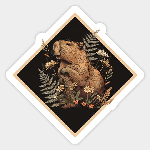 Capybara vintage plants Sticker by StepInSky